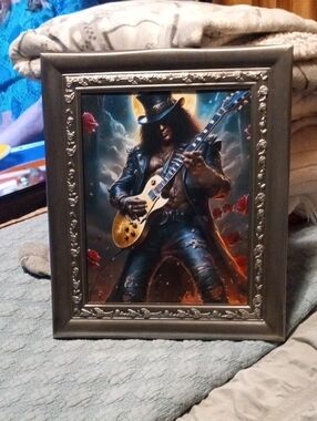 Source Unknown Framed Rock Guitarist Print - Black, Gold, Red
